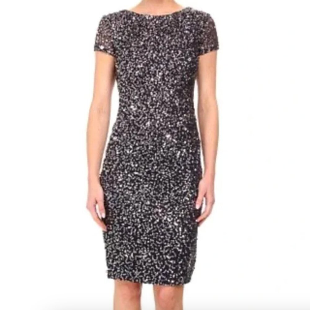 Adrianna Papell Sequin-Embellished Charcoal Dress